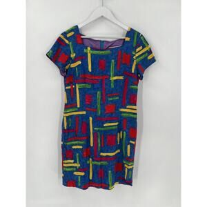 Jessica Howard Vintage Dress Womens 12 Petite Blue Shift Abstract Striped Casual